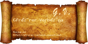 Gfrörer Verbéna névjegykártya